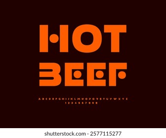 Vector Advertising banner Hot Beef. Trendy Bright Font. Unique Red Alphabet Letters and Numbers set.