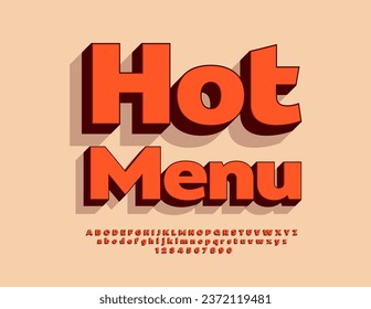 Banner de publicidad vectorial Hot Menu for Cafe, Menu, Restaurant. Fuente roja brillante. Juego de letras y números de alfabeto 3D creativos