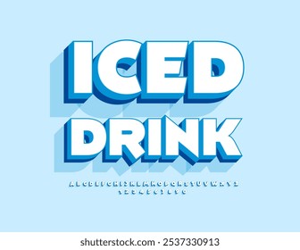 Vector advertising banner Iced Drink. Creative White 3D Font. Artistic Alphabet Letters and Numbers.