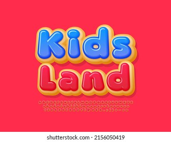 Vector advertising banner Kids Land. Sweet Donut Font. Creative Alphabet Letters and Numbers
