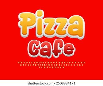 Vector advertising banner Pizza Cafe. Bright Creative Font. Decorative Alphabet Letters and Numbers set.