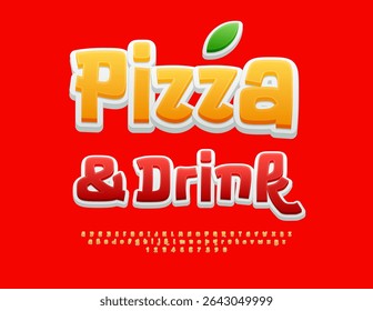 Vector Advertising banner Pizza and Drink. Comic style Font. Trendy Alphabet Letters and Numbers