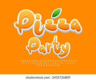 Vector advertising Banner Pizza House. Funny Playful Font. Modern Sunny Alphabet Letters and Numbers set.