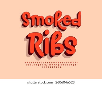 Vector Advertising banner Smoked Ribs. Creative 3D Handwritten Font. Bright Modern Alphabet Letters and Numbers set. - Powered by Shutterstock - Get 15% off with code: PIKWIZARD15