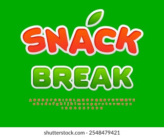 Vector advertising banner Snack Break. Sticker style Font. Red of Alphabet Letters and Numbers