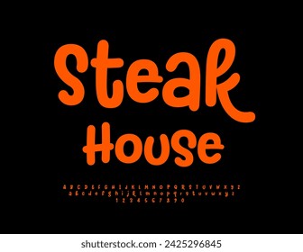 Vector advertising banner Steak House. Bright Funny Font. Creative set of Alphabet Letters and Number.