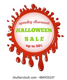 vector advertising banner, sticker, label template - discount halloween sale in the red stain