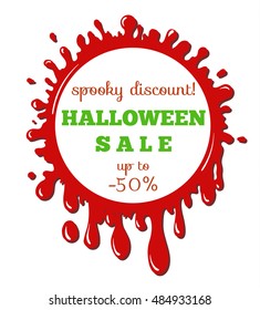 vector advertising banner, sticker, label template - discount halloween sale in the red stain