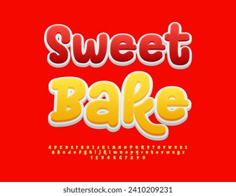 Vector advertising banner Sweet Bake. Funny handwritten Font. Playful 3D Alphabet Letters, Numbers and Symbols set. 