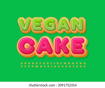 Vector advertising Banner Vegan Cake. Unique Green Font. Creative Alphabet Letters and Numbers set