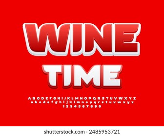 Publicidad de Vector Anuncio Wine Time. Fuente blanca y roja brillante. Conjunto de letras y números del alfabeto creativo.