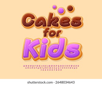 Vector Advertising board Cakes for Kids  Tasty Alphabet Letters and Numbers set. Delicious Donut Font