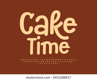 Tarjeta de publicidad de Vector Cake Time. Fuente manuscrita divertida. Conjunto de letras y números de alfabeto moderno y juguetón.