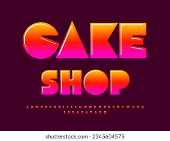 Vector advertising Emblem Cake Shop. Colorful Glossy Font. Bright Alphabet Letters and Numbers set