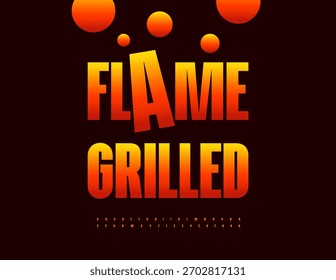 Vektorwerbeemblem Flamme gegrillt. Brandmuster-Schriftart. Alphabetbuchstaben und -zahlen mit scharfem Verlauf