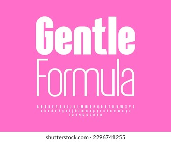 Emblema publicitario vectorial Gentle Formula. Limpiar fuente blanca. Conjunto de letras, números y símbolos alfabéticos modernos