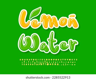 Vector advertising emblem Lemon Water. Modern glossy Font. Creative Alphabet Letters and Numbers set 