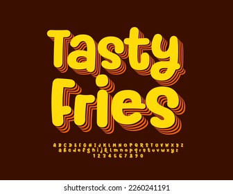 Vector advertising emblem Tasty Fries with layered trendy Font. 3D handwritten Alphabet Letters, Numbers and Symbols set