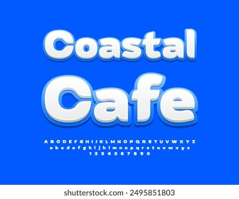 Vector advertising flyer Coastal Cafe. Elegant Bright Font. Modern Alphabet Letters and Numbers set.