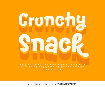 Vector advertising flyer Crunchy Snack. Artistic 3D Font. Modern Playful Alphabet Letters and Numbers set.