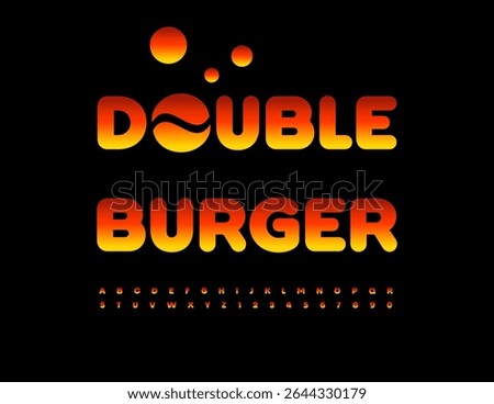 Vector Advertising flyer Double Burger. Bright Flame Font. Hot Digital  Alphabet Letters and Numbers set.