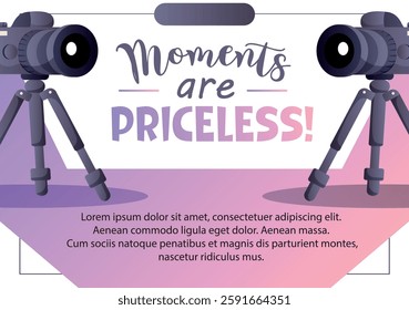 Vector advertising flyer featuring two cameras on tripods. Ideal for photography businesses, equipment promotion, and creative campaigns.  
