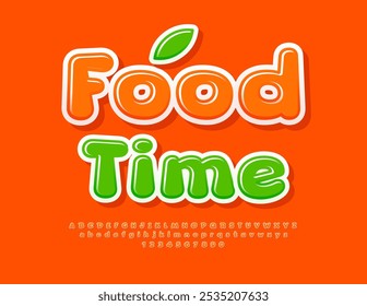 Vector advertising flyer Food Time. Orange Glossy Font. Creative Cool Alphabet Letters and Number set.