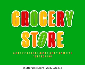 Vector advertising flyer Grocery Store with bright Alphabet Letters and Numbers. Colorful modern Font