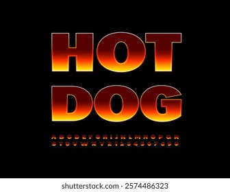 Vector Advertising flyer Hot Dog with Fire Pattern Font. Creative Flammable Alphabet Letters and Numbers set
