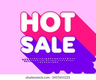 Vector advertising flyer Hot Sale. Trendy 3D with Big Shadow Font. Artistic  Alphabet Letters and Numbers.