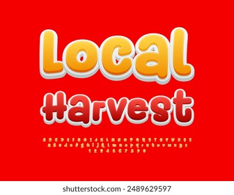 Vector advertising flyer Local Harvest. Playful Red Font. Handwritten Alphabet Letters and Numbers set.