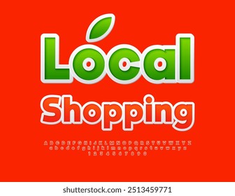 Vector advertising flyer Local Shopping. Red sticker Font. Creative Alphabet Letters and Numbers set.