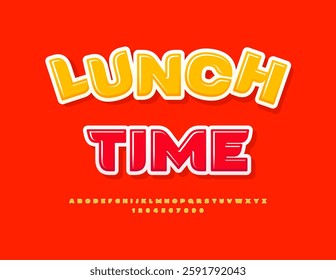 Vector Advertising flyer Lunch Time. Stylish Glossy Font. Fashion Yellow Alphabet Letters and Number set.