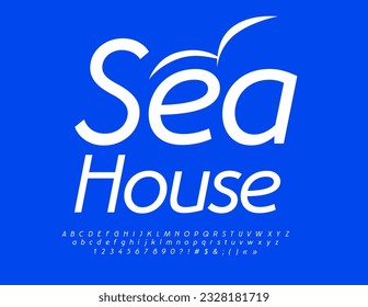 Vector advertising flyer Sea House. Modern Elegant Font. Creative Alphabet Letters and Numbers set