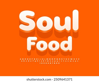 Folheto de propaganda de vetor Soul Food. Fonte 3D Branca Bonita. Conjunto de letras e números do alfabeto criativo