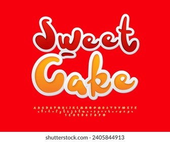 Volante de publicidad de vectores Sweet Cake. Tipo de letra de pegatina brillante. Divertidas letras y números de alfabeto. 