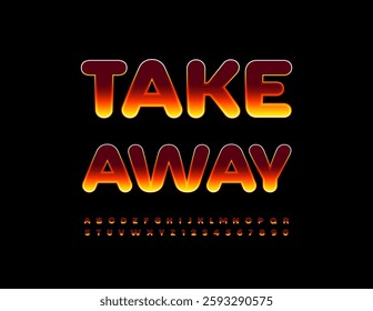 Vector Advertising flyer Take Away. Stylish Glowing Font. Electric Alphabet Letters and Numbers set.