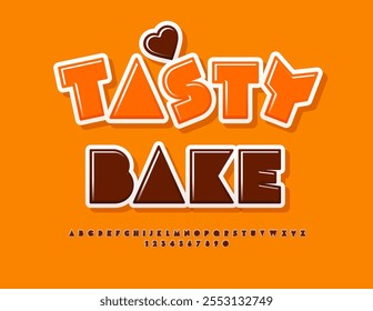 Vector advertising flyer Tasty Bake. Sweet glossy Font. Creative Alphabet Letters and Numbers set 