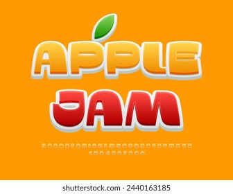 Etiqueta de publicidad vectorial Apple Jam. Fuente Sunny Yellow. Conjunto de letras y números de alfabeto moderno.