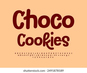 Vector de publicidad marca Choco Cookies. Fuente divertida brillante. Conjunto de letras y números del alfabeto escrito a mano