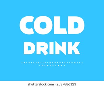 Vector advertising label Cold Drink. Modern White Font. Artistic Alphabet Letters and Numbers set.