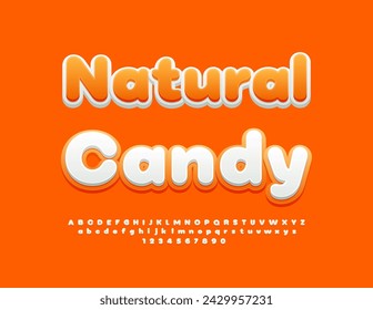 Vector advertising label Natural Candy. Modern Creative Font. Bright Artistic Alphabet Letters and Numbers set.