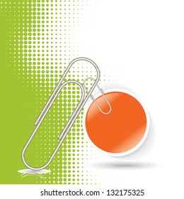 Vector advertising labels with paperclip and green dots background