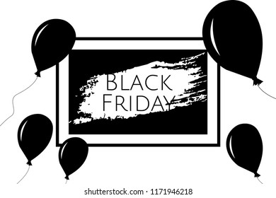 Vector advertising laconic poster for black friday with text on the erased billboard with balloons. Isolated on the white background.