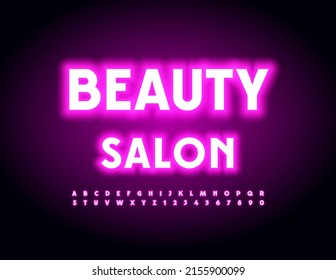Vector advertising logo Beauty Salon. Neon Pink Font. Trendy set of Alphabet Letters and Numbers
