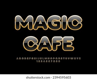 Vector advertising logo Magic Cafe. Black and Gold chic Font. Creative Alphabet Letters and Numbers set