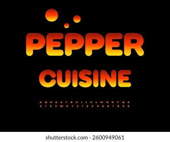 Vector Advertising Pepper Cuisine. Fire Font. Flame style Alphabet Letters and Numbers set.