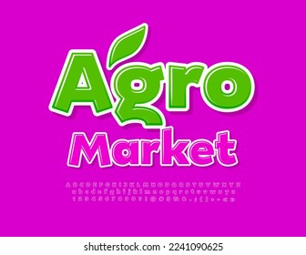 Vector advertising Poster Agro Market. Violet glossy Font. Artistic set of Alphabet Letters and Numbers