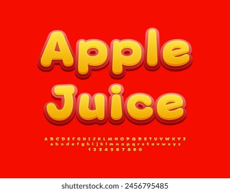 Vector advertising poster Apple Juice. Bright artistic Font. Decorative Alphabet Letters and Numbers set.