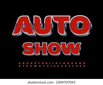 Vector advertising poster Auto Show. Red and Silver chic Alphabet Letters and Numbers. Artistic 3D Font